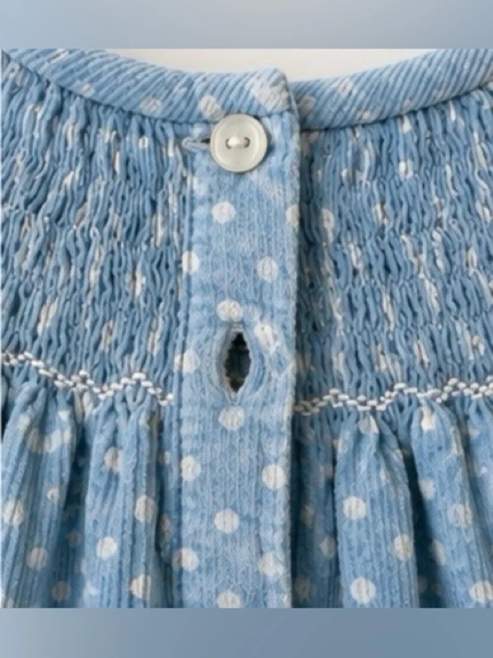 Amanda Remembered 18M Hand Smocked Cinderella Corduroy Dress Blue Polka Dot